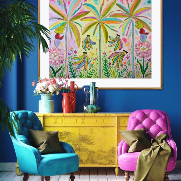 Banana Bunches Art Print Oil Painting tropical trees whimsical colorful decor - Picture 7 of 9